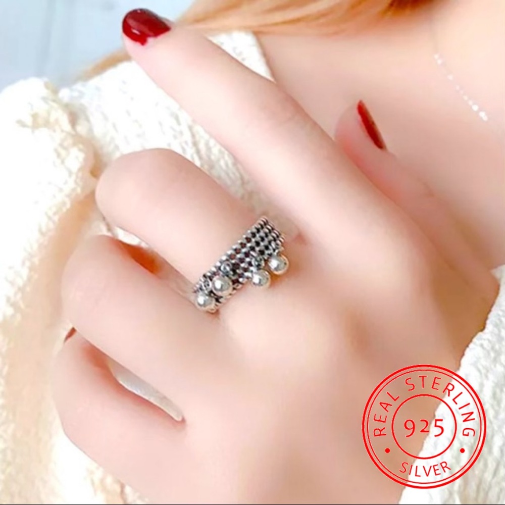 COPY 925 Sterling Silver Boho Adjustable Textured Tassel Ring